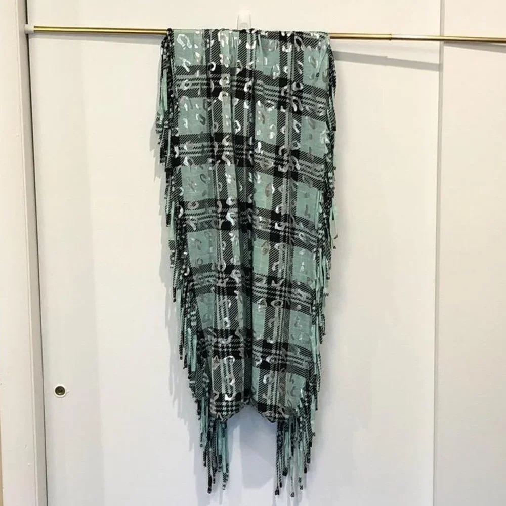 Mint Plaid with Silver Animal Spots Infinity Scarf